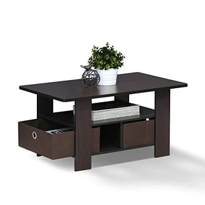 Image de Furinno Andrey Table Basse avec Tiroir à Poubelle, Noyer Foncé, One Size
