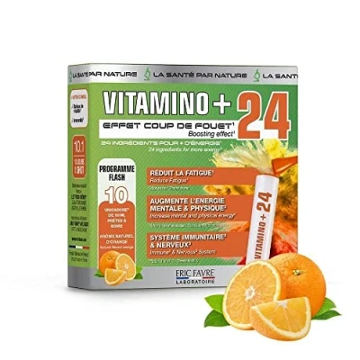 Image de VITAMINO + Unicadoses Complexe Multivitamines A, B, C, D3, E, Minéraux, Acides Aminés, Immunité, fatigue Prêt à boire, goût Orange Eric Favre