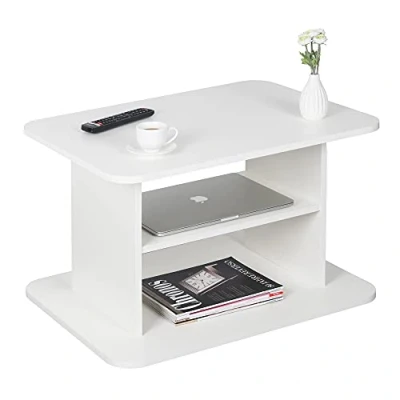 Image de RICOO Table Basse Salon 69 x 45 50 cm WM094 WM d&#039;appoint avec Rangement Blanc