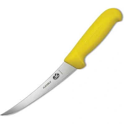 Image de Victorinox 5.6618.15 Couteau à désosser avec Lame courbée/étroite Flexible, Acier Inoxydable, Jaune, 30 x 5 cm