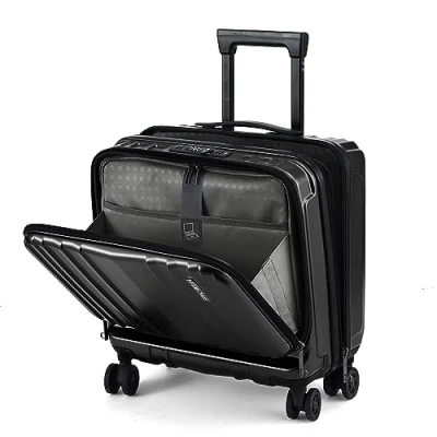 Image de TydeCkare Bagage Cabine 16&quot; vec 2 Compartiments pour Ordinateur Portable, Valise ABS + PC avec TSA à Double Contrôle, YKK, 4 roulettes, Affaires, Noir