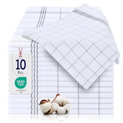 Image de BARBONS Lot de 10 Torchons Cuisine Premium Anthracite 50x70 cm, Essuie Vaisselle 100% Coton Certifié Oeko TEX® Standard 100, Linge à Professionnel (Lot 10, Anthracite)