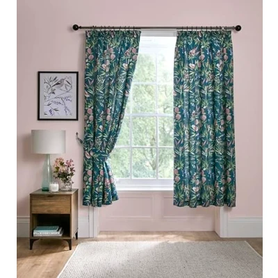 Image de Dreams &amp; Drapes Lot de 2 Rideaux plissés à Motif Floral et Oiseaux Jardin pour Chambre Coucher Vert Sarcelle 168 x 183 cm (l L)
