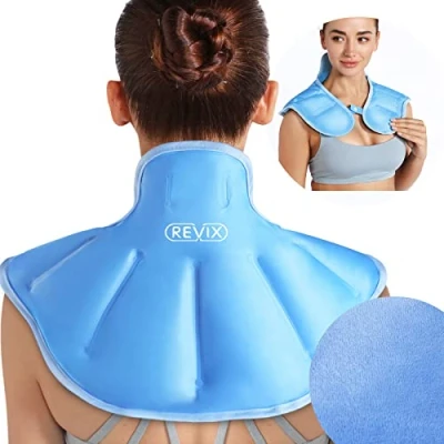 Image de REVIX ice bag pour le soulagement de la douleur dans haut du cou et des épaules, enveloppé une doublure en peluche douce, gel compresse