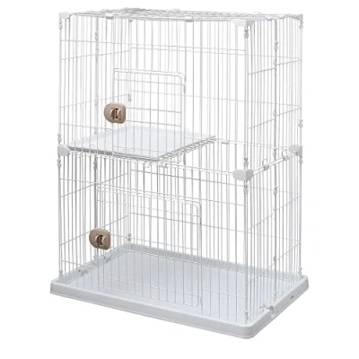Image de Iris Ohyama, Cage, Parc, Enclos, Niche metallique plastique(PP) avec 2 portes et niveaux pour Chien, Chat, Toit sécurisées, L93 x P63 H121 cm, PEC 902, Blanc