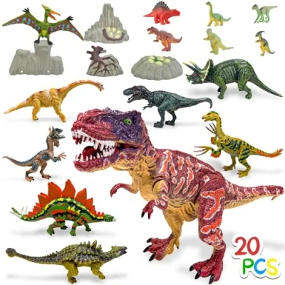 Image de GizmoVine Dinosaure Jouet,Figurine Dinosaure, Ensemble de 20 Figurine Enfant,lot sont colorés à la Main,dinausaire Jouet Incluant 25cm T. Rex, Triceratops, Velociraptor……