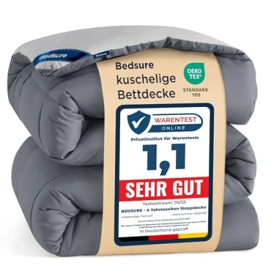 Image de Bedsure Couette 155x220 Chaude Gris Tempérée 300g/m², 2 Personnes 220x155 avec Onglets d&#039;angle, Lavable en Machine
