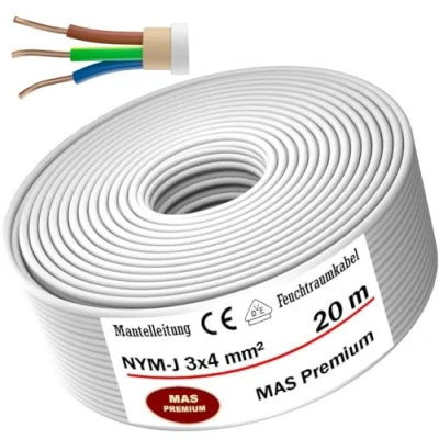 Image de Câble d&#039;alimentation pour pièces humides Longueur 5, 10, 20, 25, 50 ou 100 m gainé NYM J 3 x 4 mm² Avec anneau pose fixe (20 m)