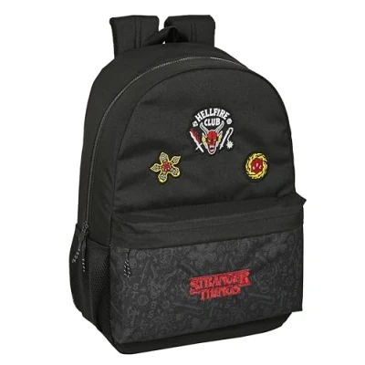 Image de Safta STRANGER THINGS Sac à dos scolaire pour enfants de différents âges, confortable et polyvalent, qualité résistance, 30 x 14 46 cm, Noir, Estándar, Décontracté