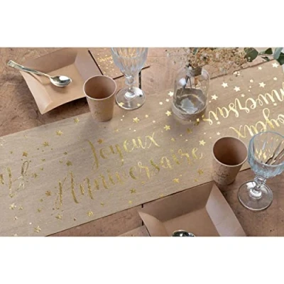 Image de SANTEX 5668 26 30, Chemin de Table Joyeux Anniversaire Coton métallisé Kraft/Or