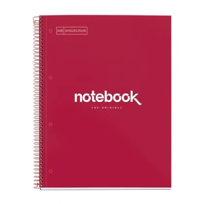 Image de Miquelrius Cahier A4 Carnet de Notes Emotions, 80 Feuilles 90 g/m², Rayure horizontale 7 mm, 1 Bande couleur, Spirale microperforée, Couverture extra dure, 4 Trous, Couleur Rouge
