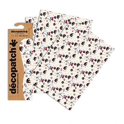 Image de Décopatch C763O Une pochette de 3 feuilles papier imprimé 30x40 cm, All over tatoo