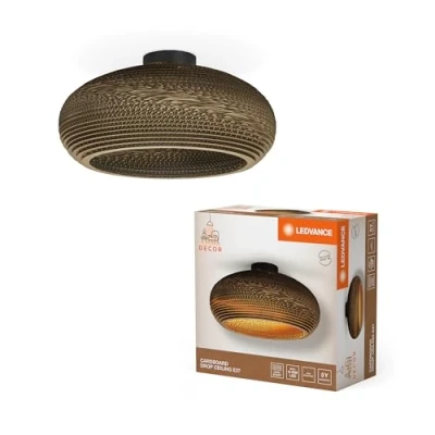 Image de LEDVANCE Decor Cardboard Drop marron en carton ondulé, légère, E27, diamètre 400 mm, abat jour matériau recyclé, durabgrâce à une source lumineuse remplaçable, facià installer