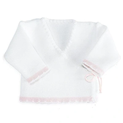 Image de Trois Kilos Sept Mixte Bébé 1600 Brassière En Point Mousse Blanche Et Rose, Multicolore (Blanc Rose), 0 Mois EU