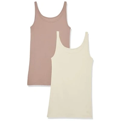 Image de Amazon Essentials Débardeur Coupe ajustée à Fines Bretelles Femme, Lot de 2, Taupe Foncé, S