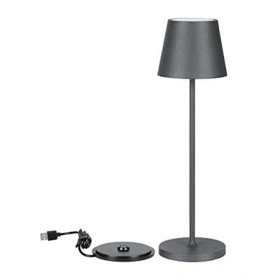 Image de V TAC Lampe de Table sans Fil LED Dimmable avec Commandes Tactiles Grise pour Intérieur et Extérieur IP54 Maison ou Restaurant Batterie 4400 mAh Lumière Blanc Chaud 3000K 2W Gris