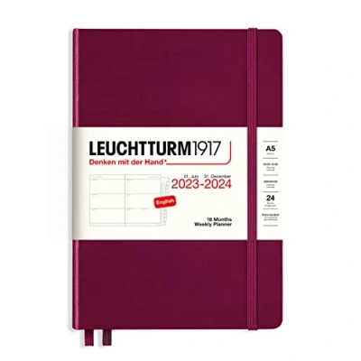 Image de LEUCHTTURM1917 367600 Agenda Semainier Medium (A5) 2024, avec cahier, 18 Mois, Port Red, Anglais