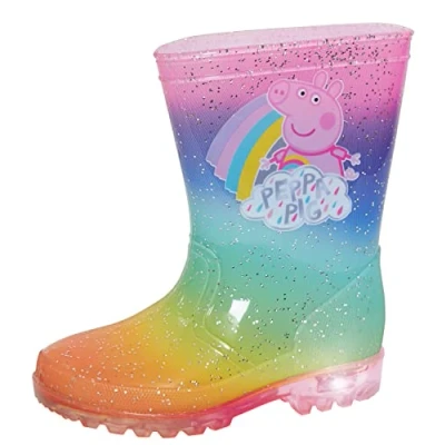 Image de Peppa Pig Bottes en caoutchouc lumineuses Arc ciel pour filles Paillettes Lumières clignotantes Chaussures de neige, ciel, 28 EU