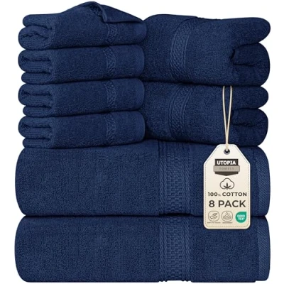 Image de Utopia Towels Ensemble de Serviettes Bain 8 pièces; 2 Bain, essuie Mains et 4 débarbouillettes Coton Qualité d&#039;hôtel, Super Doux très Absorbant (Marine)
