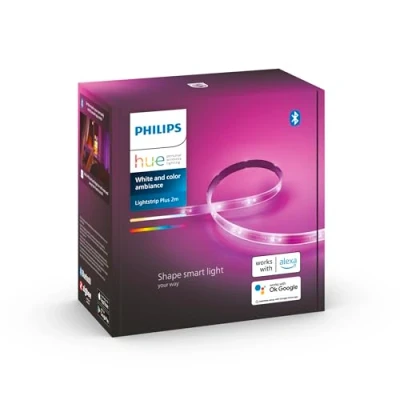 Image de Philips Hue White &amp; Color Ambiance Indoor LightStrips+ 2m, V4, base connectique, compatible Bluetooth, fonctionne avec Alexa, Google Assistant et Apple Homekit