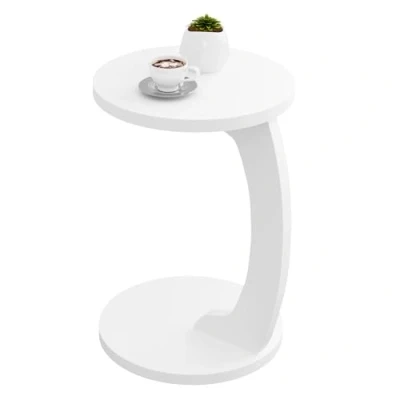 Image de WOLTU Table d&#039;Appoint en Forme de C, Basse Ronde, Bout Canapé, Salon, Scandinave, MDF, 38x55 cm, Blanc, BTS20ws