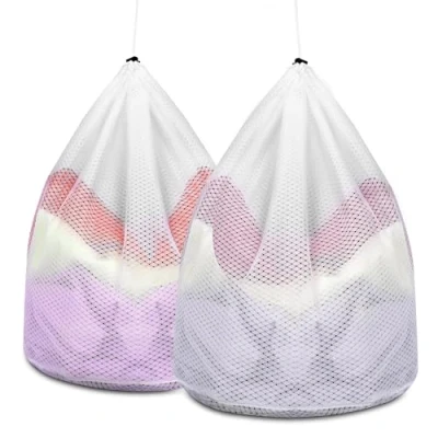 Image de AiQInu 2 pièces Filet a Linge, Sac à Linge avec Cordon de Serrage, Machine Laver, Lavage Réutilisable en Maille, Lavage, Fin pour Laver 40 x 30cm