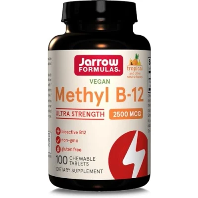 Image de Jarrow Formulas, Méthyl B 12, Méthylcobalamine, 2.500mcg, Dépôt de 5 Jours, Goût Tropical, 100 Comprimés végétaliens, Sans Gluten, Végétarien, Soja, OGM