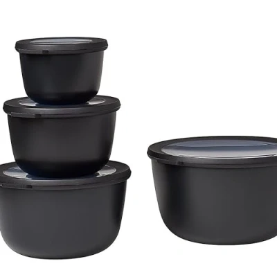 Image de Mepal Ensemble de 4 Bols Multifonctions Cirqula Rond Boîtes Conservation Alimentaire avec Couvercle Convient pour le Réfrigérateur, Micro &amp; Congélateur 500, 1000, 2000, 3000 ml Nordic black