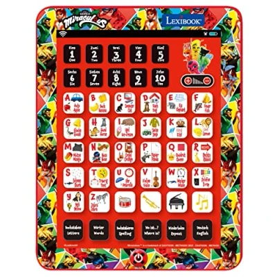 Image de LEXIBOOK, Miraculous Ladybug Cat Noir Tablette éducative Interactive bilingue Jouet pour Apprendre Les Lettres de l&#039;alphabet Chiffres Mots orthographe et Musique Anglais/Allemand Rouge JCPAD002MIi3