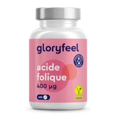 Image de Acide Folique Vitamine B9, 400 Comprimés (13 Mois), Hautement Dosé avec 400µg par Comprimé, 100% Végétalien, Sans Additifs et Arômes, Testé en Laboratoire