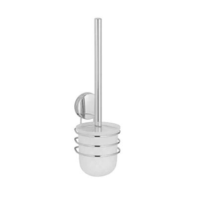 Image de WENKO Ensemble WC Osimo Static Loc Plus, porte brosse hygiénique, fixer sans percer de trous, fixation fiable par adhérence statique sur les surfaces lisses imperméables à l&#039;air, 10x37x11cm, acier