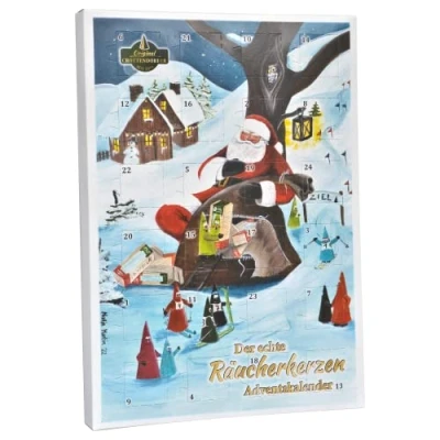 Image de Crottendorfer Calendrier de l&#039;Avent avec 24 bougies d&#039;encens Motif Père Noël et pattes chèvre 2022 Fabriqué en Allemagne coloré