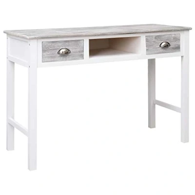 Image de vidaXL Bureau Table Console de Travail avec 2 Tiroirs d&#039;Ordinateur Meuble Informatique Gris Bois