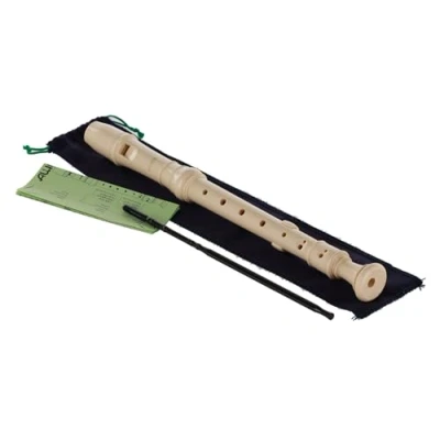 Image de Aulos flûte à bec en do soprano Elite 302B, (doigté allemand, baguette d&#039;essuyage et tableau des doigtés) résine synthétique, avec canal porte vent courbé, couleur ivoire