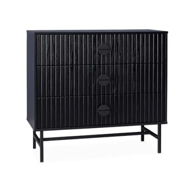 Image de sweeek Commode 3 tiroirs Effet Bois rainuré Noir BAZALT
