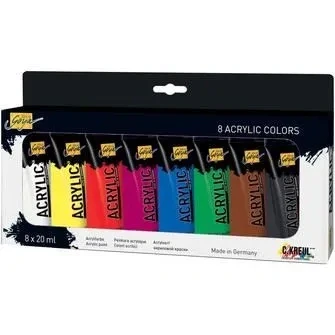 Image de KREUL 84171 Solo Goya Acrylic Set de 8 tubes Peinture acrylique 20 ml à base d’eau crémeuse, polyvalente, opaque et résistante l’eau Qualité étude Séchage rapide avec un aspect mat