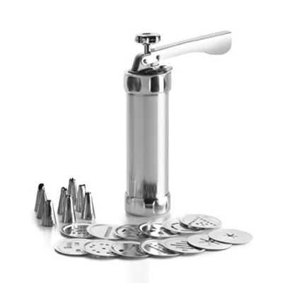 Image de IBILI 792300 Churrera, machine à pâtes, acier inoxydable, comprend 13 disques et 8 buses, churros fourrés, argent, 22 cm