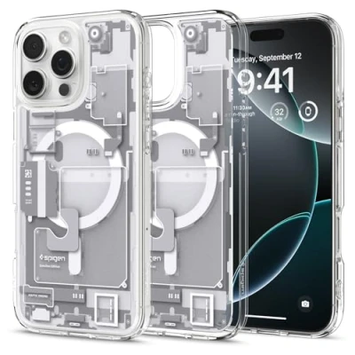 Image de Spigen Coque pour iPhone 16 Pro, Ultra Hybrid MagFit, [Design Schématique] 6,3 Pouces Zero One Blanc