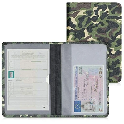 Image de kwmobile Porte permis de Conduire Carte Grise avec Compartiments Cartes Passeport Étui Portefeuille Protection en Simili Cuir Vert foncé Brun Beige