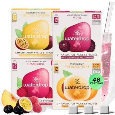 Image de waterdrop® Coffret Microdrink 48 waterdrop Boisson en cube effervescente 4 saveurs Extraits naturels de fruits et plantes Avec vitamines sans sucre Eau aromatisée pastille