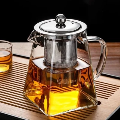 Image de YUEMING Théière en Verre 550ml avec Filtre Infuseur Acier Inoxydable Résistant à La Chaleur, pour Floraison, Thé Vrac
