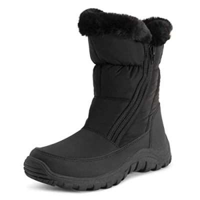 Image de Polar Femmes Mousse A Mémoire Ouverture Double Fermeture Eclair Nylon Imperméable Fausse Fourrure Doublée L&#039;hiver Bottes De Neige Noir UK7/EU40 YC0663