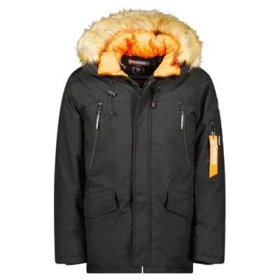 Image de Geographical Norway Arnold Men Parka Longue Chaude Homme Automne Hiver Manteau Impermeable Deperlant Veste Capuche Fourrure Outdoor Blouson Coupe Vent Hommes (Noir L)