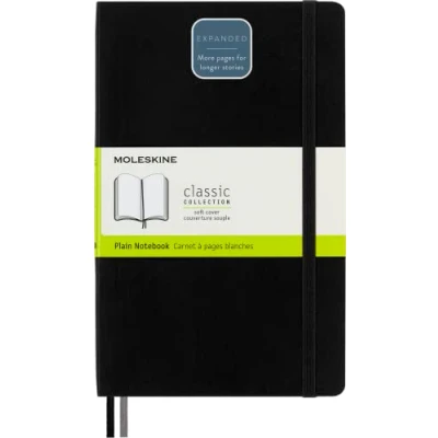 Image de Moleskine Carnet Classic Extended A5, Pages Blanches, Couverture Souple et Fermeture Elastique, Format Large 13 x 21 cm, 400 pages, Couleur Noir