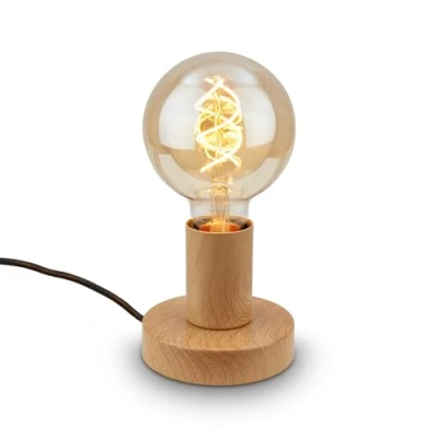Image de BRILONER Mini lampe de table avec interrupteur à fil, rétro, vintage, E27, max. 10W, lampe, chevet, décorative couloir, bureau, lecture, 10x9 cm (LxH), aspect bois