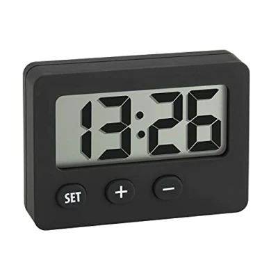 Image de TFA Dostmann Horloge Digitale, Petite Horloge, 60.2013.01, Mini, utilisable comme de Voiture ou Table, 5,8 x 3,6 2,3 cm, Noir, revêtement en Caoutchouc