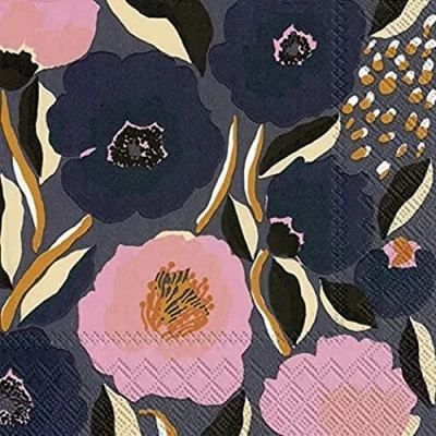 Image de IHR Marimekko Rosarium Lot de 20 serviettes table carrées en papier 3 plis Bleu 33 cm