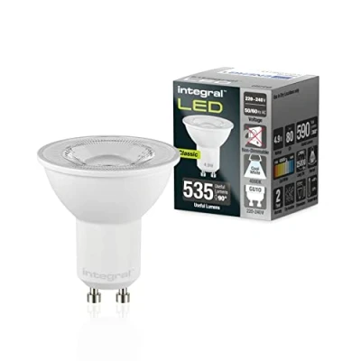 Image de Integral Ampoule LED GU10 10 PACK blanc froid 4000K, 590LM, 4,9 W (équivalent à 75 W) non modifiable Efficace en énergie et idéale pour les spots projecteurs dans salles de bains, cuisines
