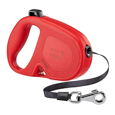 Image de Ferplast Laisse Chien Enrouleur Flippy One, pour Grands Chiens jusqu&#039;à 50 Kg. Sangle Extensible Max 5 m. Bouton Unique verrouiller et libérer, Rouge