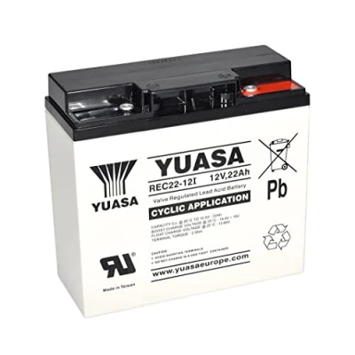 Image de Batterie cycliques YUASA REC22 12 12V 22Ah mesures (mm). Longueur: 181 x Largeur: 77 Hauteur: 167 (remplace le modèle YPC22 12)